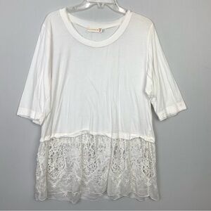 Johnny Was 4 Love and Liberty Large White Crochet Lace Blouse Tunic Top Cotton